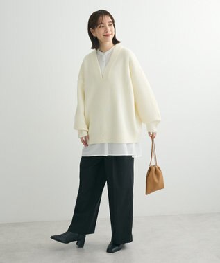 Green Parks ・Ｐｅｔｉｔ　Ｆｌｅｕｒ　深Ｖネックニットチュニック Off White