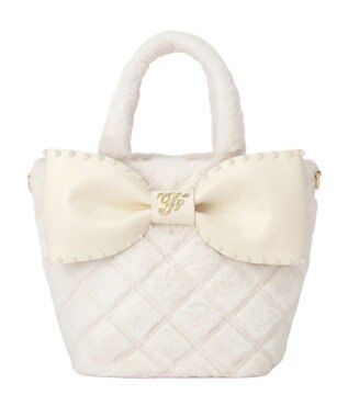 Maison de FLEUR フェイクファーパールリボントートバッグ White