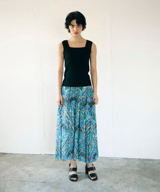 GRACE CONTINENTAL シフォンプリントギャザースカート ブルー