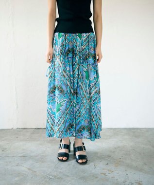 GRACE CONTINENTAL シフォンプリントギャザースカート ブルー