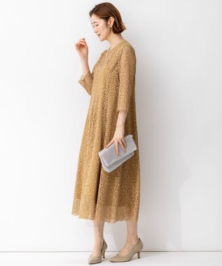 23区 【APPLAUDIR】ニュアンスフラワーレース ドレス キャメル系