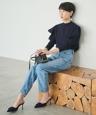 #Newans 【洗える】スクエアショルダーポイントニット ネイビー