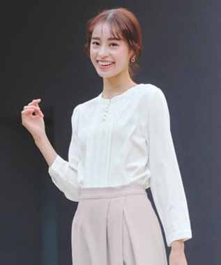 Tiaclasse L 【洗える】ピンタック配色ブラウス オフホワイト