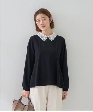 YECCA VECCA 2wayレース襟ブラウス Navy