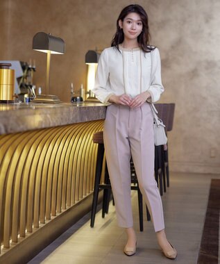 Tiaclasse L 【洗える】ピンタック配色ブラウス アイボリー×ベージュ