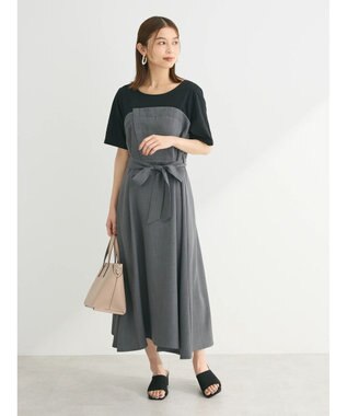 Green Parks 共ベルト付きビスチェ風ドッキングワンピース Gray Mixture