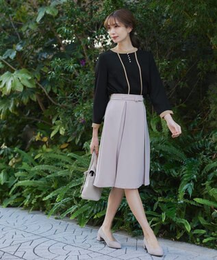 Tiaclasse L 【洗える】ピンタック配色ブラウス ブラック×ベージュ