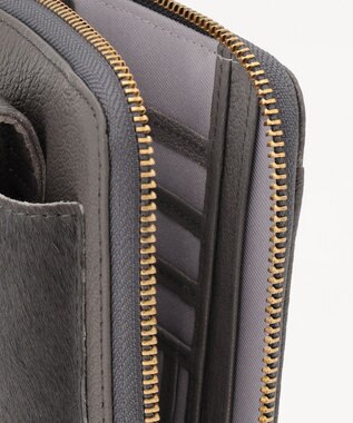 UNBILLION perche 牛革ハラコタイプ×ゴートモバイルウォレットショルダー グレー