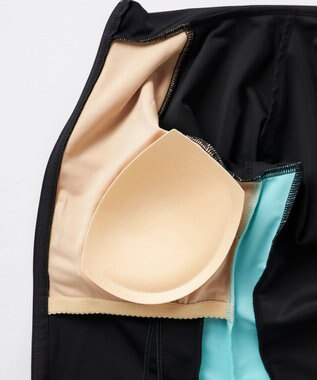 OP／FILA 半袖フルジップフィットネス水着 ブラック×ミント