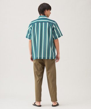 UNFILO MENS シアーメッシュプリント オープンカラーシャツ【ギフトにもおすすめ】 グリーンストライプ