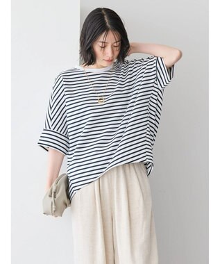 AMERICAN HOLIC 抗菌防臭＋接触冷感　コクーンカットプルオーバー Border Ivory