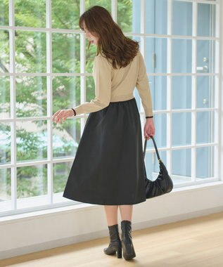 Feroux 【洗える】ニットドッキング ボウタイワンピース ベージュ系