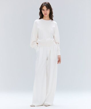 BEIGE， 【セットアップ対応・洗える・Precious 10月号掲載】ZEPHYR / ウールライクタックベルトワイドパンツ Ecru