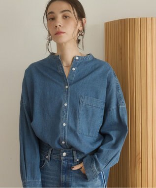 WEGO 【ANGIE VINTAGE】オーバーサイズ バンドカラー デニムシャツ ブルーその他