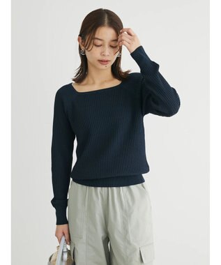 Green Parks 洗える　スクエアネックリブニットプルオーバー Dark Navy