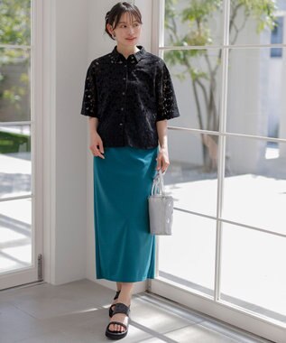 ANY SIS L 【UVケア ・ストレッチ・洗える】2WAYジョーゼットジャージーナロー スカート グリーン