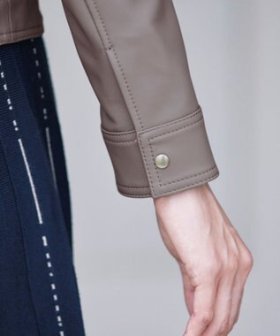 Tiaclasse L 【本革】ノーカラーシープレザージャケット モカ