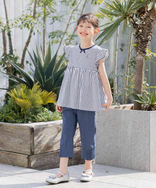 組曲 KIDS 【UVケア】【110-140㎝】マリンボーダー チュニック ネイビー