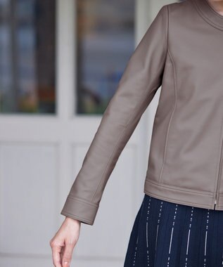 Tiaclasse L 【本革】ノーカラーシープレザージャケット モカ