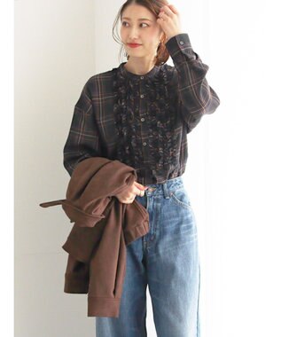 Te chichi チェックフリルブラウス ネイビー