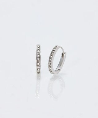  【金属アレルギー対応】ワンタッチライナーオーバルビジューフープピアス　シルバー