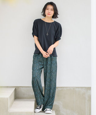 ANY 【洗濯機可/ウエストゴム】ウェーブプリントパンツ ネイビー