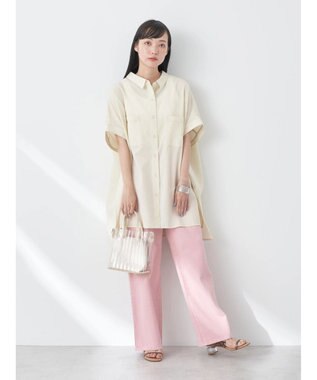 earth music&ecology 配色ステッチＢＩＧシャツ Ivory