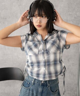 WEGO フードチェックコンパクトシャツ ブルーチェック1