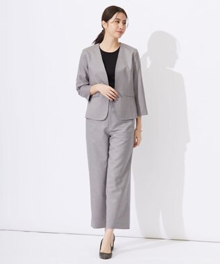 J.PRESS LADIES 【セットアップ対応・洗える・UVケア・速乾】 OXIJEWELストレッチ ノーカラー ジャケット ライトグレー系