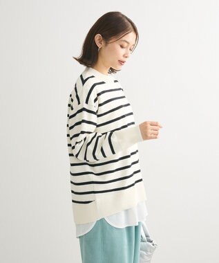 Green Parks もちやわモックネックニットプルオーバー Border