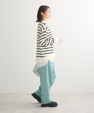 Green Parks もちやわモックネックニットプルオーバー Border