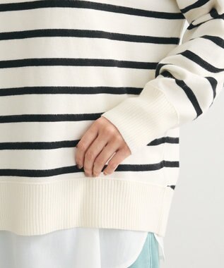 Green Parks もちやわモックネックニットプルオーバー Border