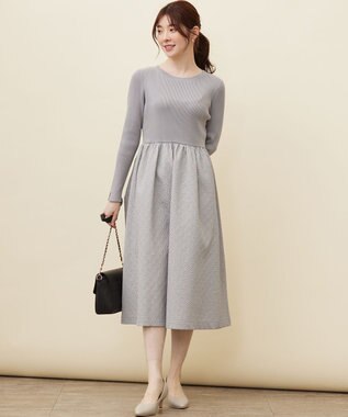 ANY SIS 【洗える】フクレジャカード ワンピース ライトグレー