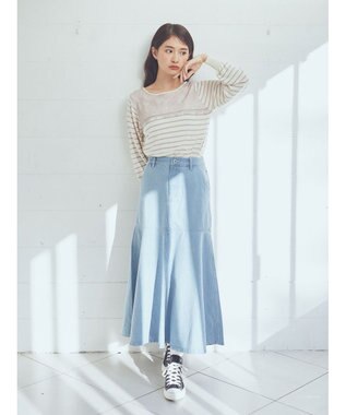 earth music&ecology レースボーダーニットプルオーバー Pink Beige