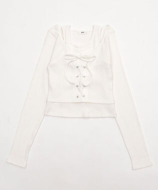 WEGO レイヤード風レースアップトップス ホワイト