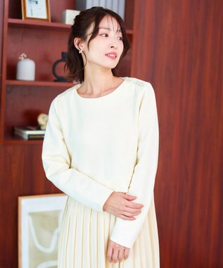 Tiaclasse L 【洗える】裏起毛ドッキングワンピース アイボリー