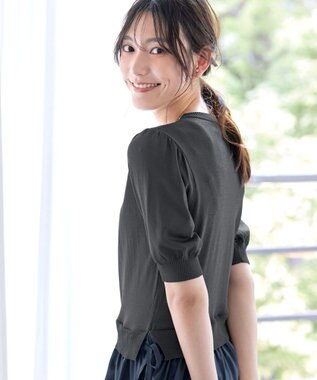 Tiaclasse L 【洗える】ニットドッキングワンピース チャコールグレー×ネイビー