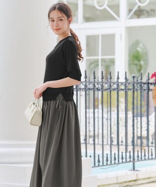 Tiaclasse L 【洗える】ニットドッキングワンピース ブラック×チャコールグレー