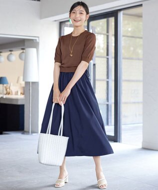 Tiaclasse L 【洗える】ニットドッキングワンピース ブラウン×ネイビー