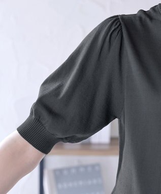 Tiaclasse L 【洗える】ニットドッキングワンピース チャコールグレー×ネイビー