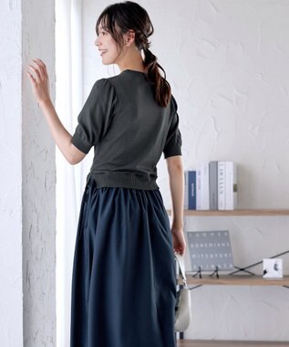 Tiaclasse L 【洗える】ニットドッキングワンピース チャコールグレー×ネイビー