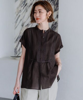 23区 【先行予約/WEB&一部店舗限定】レースピンタック フレンチスリーブ ブラウス ダークブラウン系
