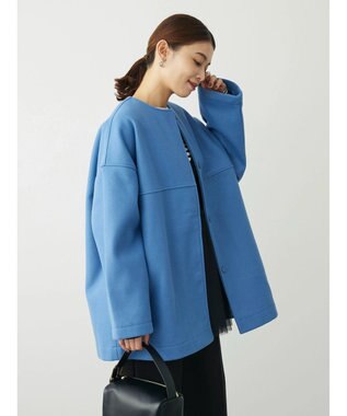 Green Parks 洗えるノーカラーショートコート Blue