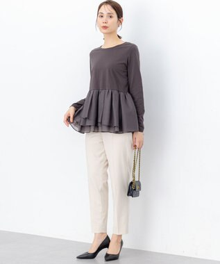 組曲 オーガンジーコンビ ロングTシャツ グレー系