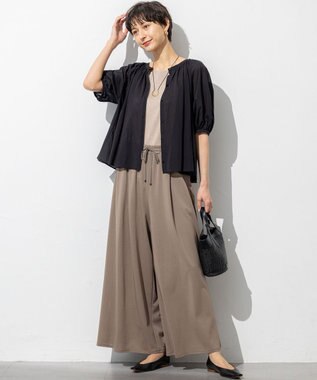 23区 【接触冷感/洗える】ツイストコットンプレーティング ワイド パンツ ブラウン系