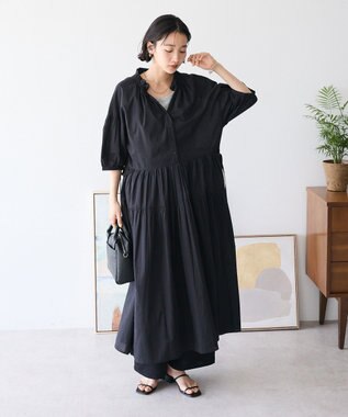 CRAFT STANDARD BOUTIQUE インド綿ティアードマキシワンピース Black