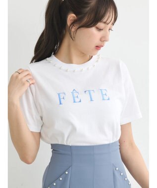 earth music&ecology 襟パール刺繍ロゴＴシャツ White