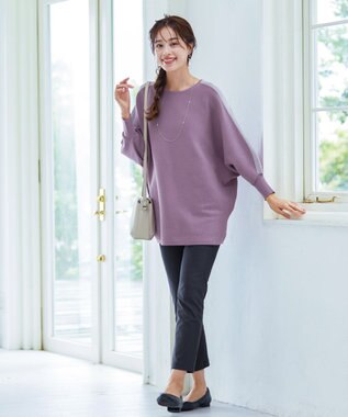 Tiaclasse 【洗える】配色ドルマンニットチュニック パープル×ラベンダー