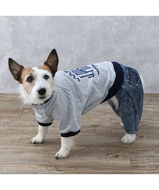 PET PARADISE J.PRESS デニム風 パンツつなぎ 小型犬 グレー×ネイビー