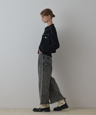 GRACE CONTINENTAL ステッチニットジャケット ブラック